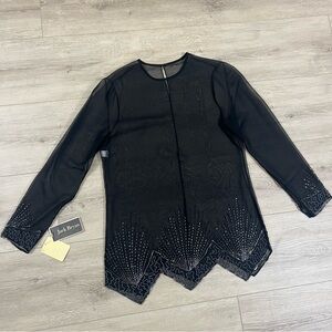 NWT Jack Bryan Black Sheer Beaded Top Vintage 80s